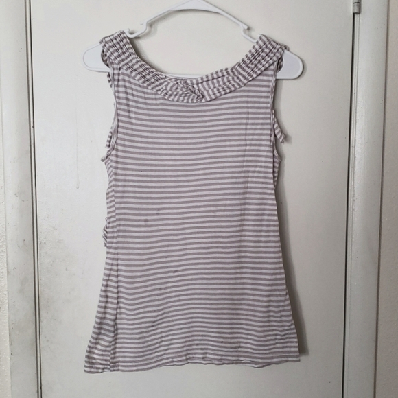 Anthropologie Deletta Tan & White Nautical Striped Tank w/Pleated Details Size S - Picture 2 of 9
